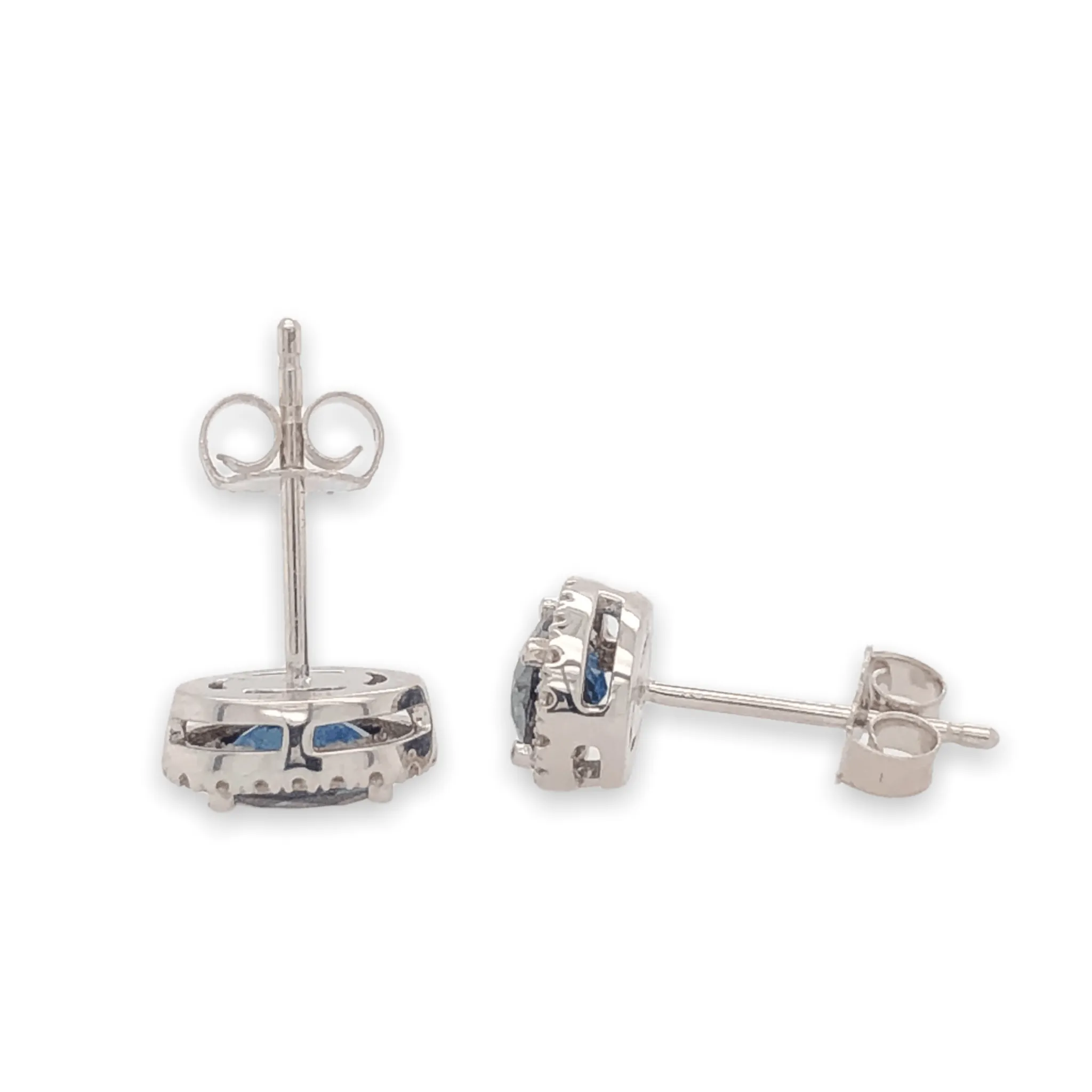 14K W Gold 1.22cttw Sapphire & 0.15cttw H/SI1-2 Diamond Halo Oval Stud Earrings
