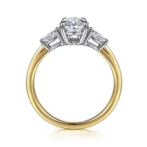 14K White-Yellow Gold Oval Three Stone Diamond Engagement Ring