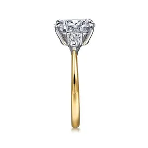 14K White-Yellow Gold Oval Three Stone Diamond Engagement Ring
