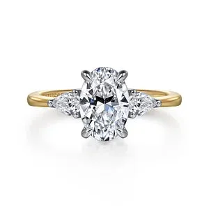 14K White-Yellow Gold Oval Three Stone Diamond Engagement Ring