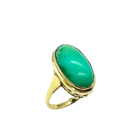 14k Yellow Gold Oval Cabochon Green Turquoise Ring