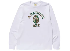 A Bathing Ape Liquid Camo College L/S Tee in White