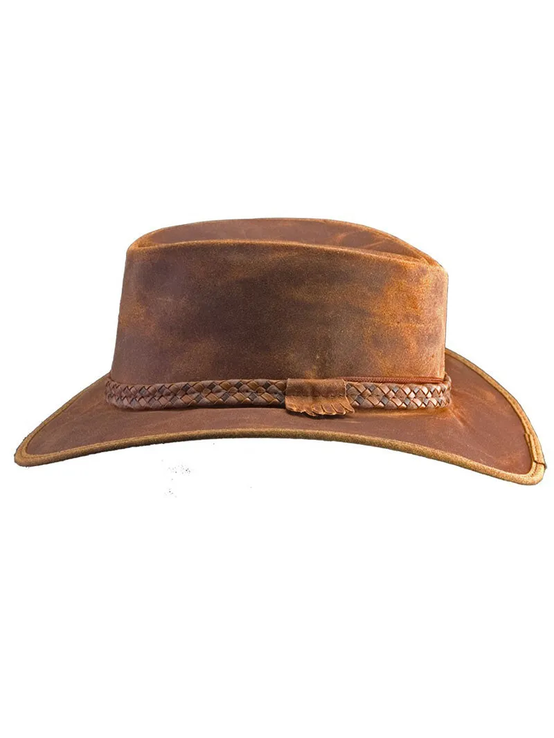 American Hat Makers CRUSHER-COP Leather Outback Hat Copper