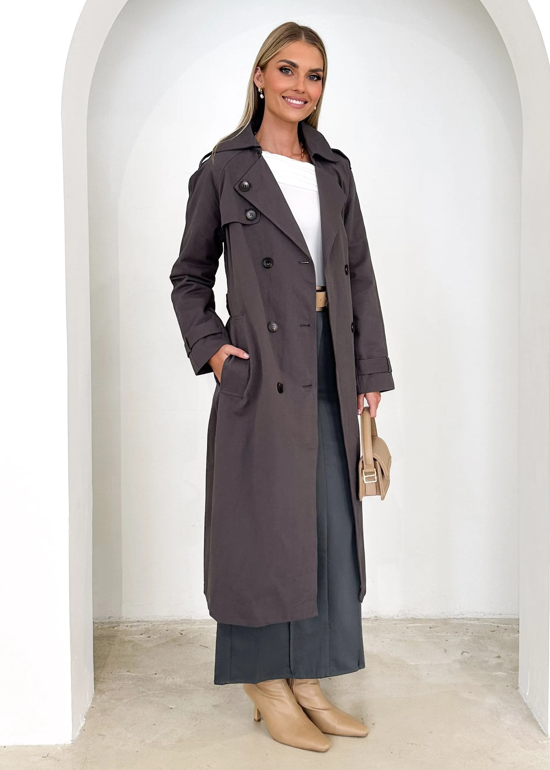 Anniesha Trench Coat - Charcoal