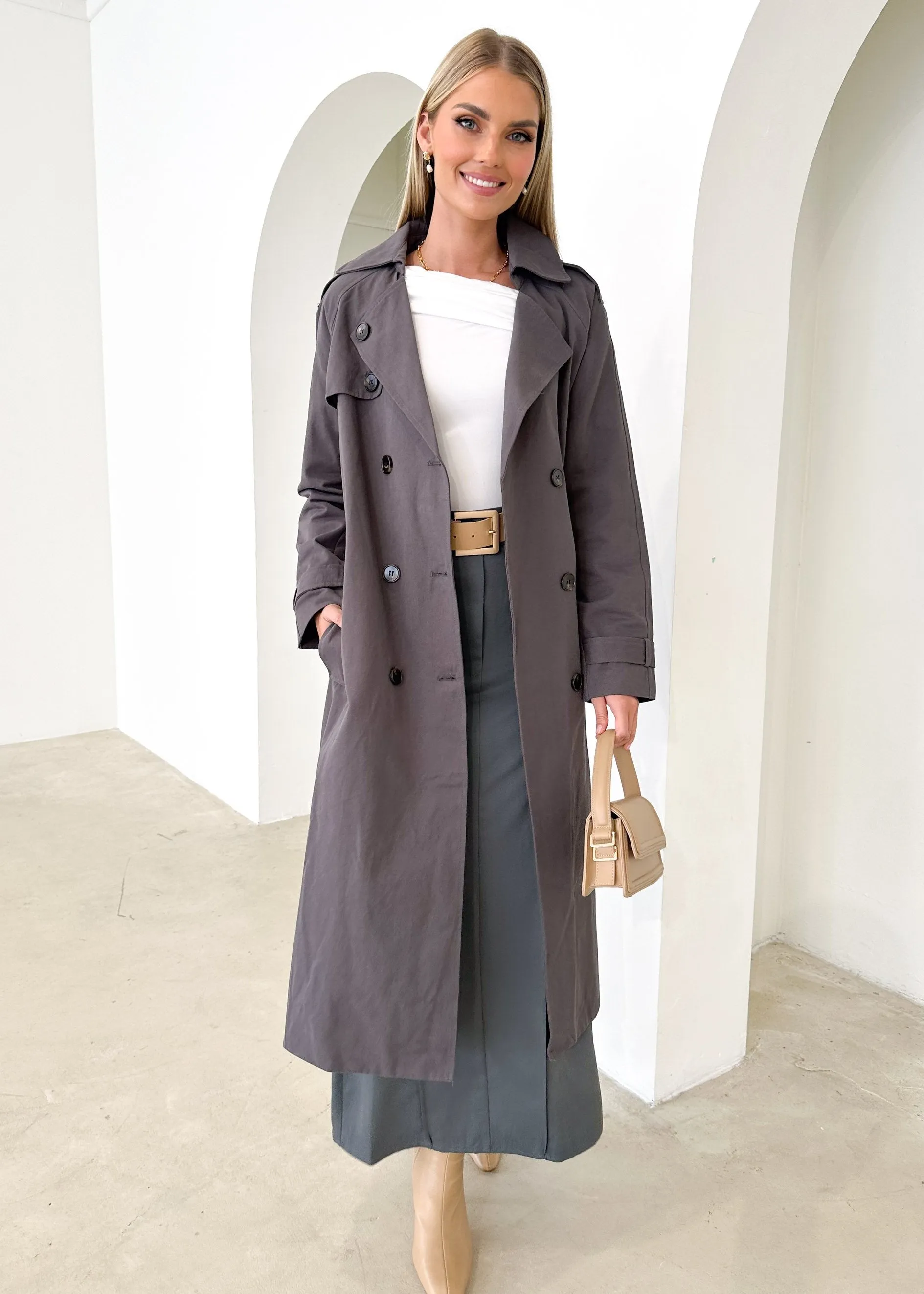 Anniesha Trench Coat - Charcoal