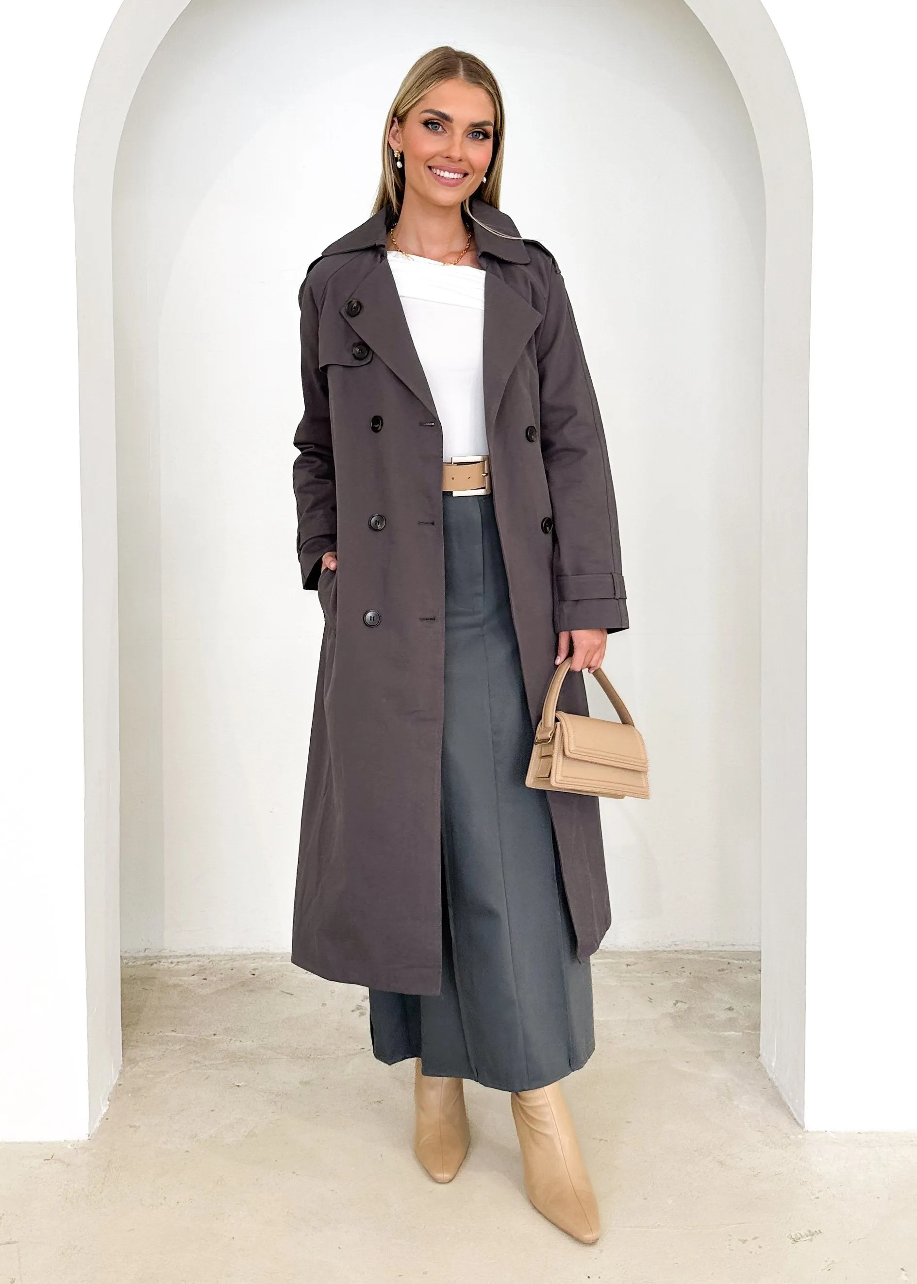 Anniesha Trench Coat - Charcoal