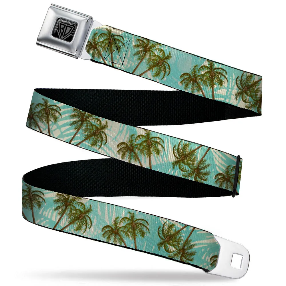 BD Wings Logo CLOSE-UP Black/Silver Seatbelt Belt - Palm Trees Swaying Tan/Teal Webbing