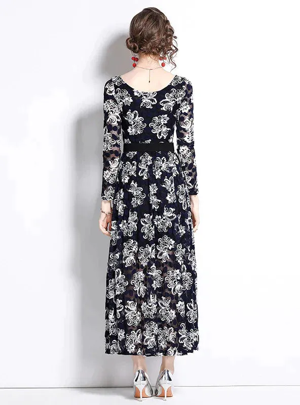 BerryBetty - Black Women Lace Long Sleeve Dress