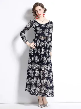 BerryBetty - Black Women Lace Long Sleeve Dress