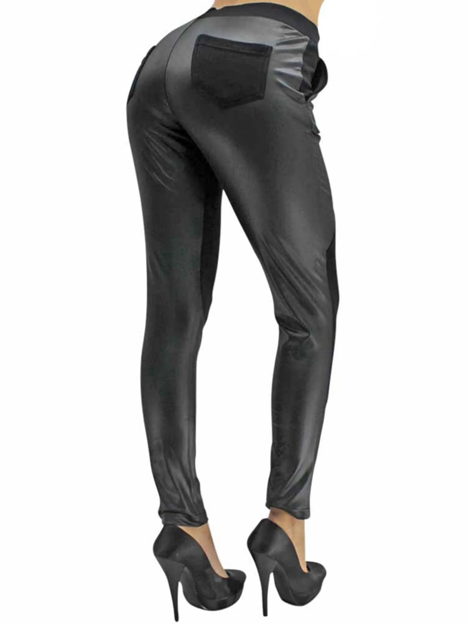 Black Leather And Knit Leggings For Women Size Medium/Large