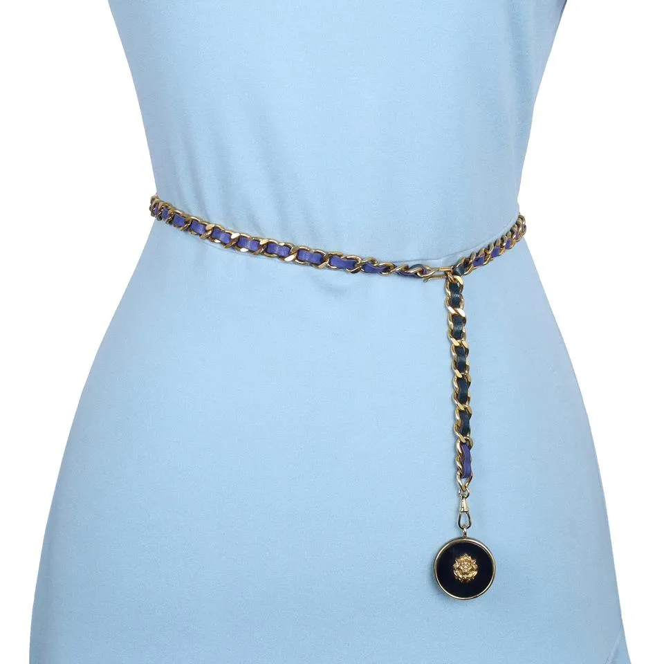 Blue Leather Braided Chain Belt (Authentic Pre-owned)