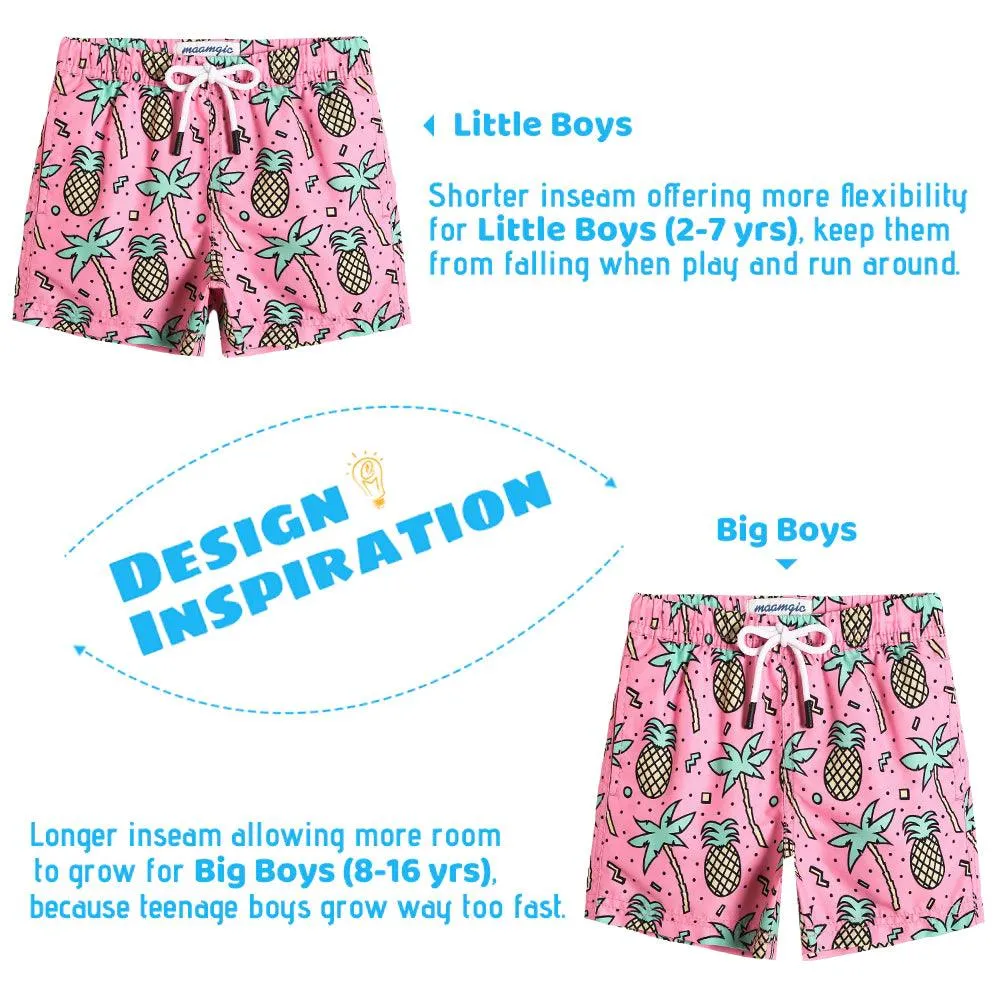 Boys Three Color Stitching Stretch Swim Trunks