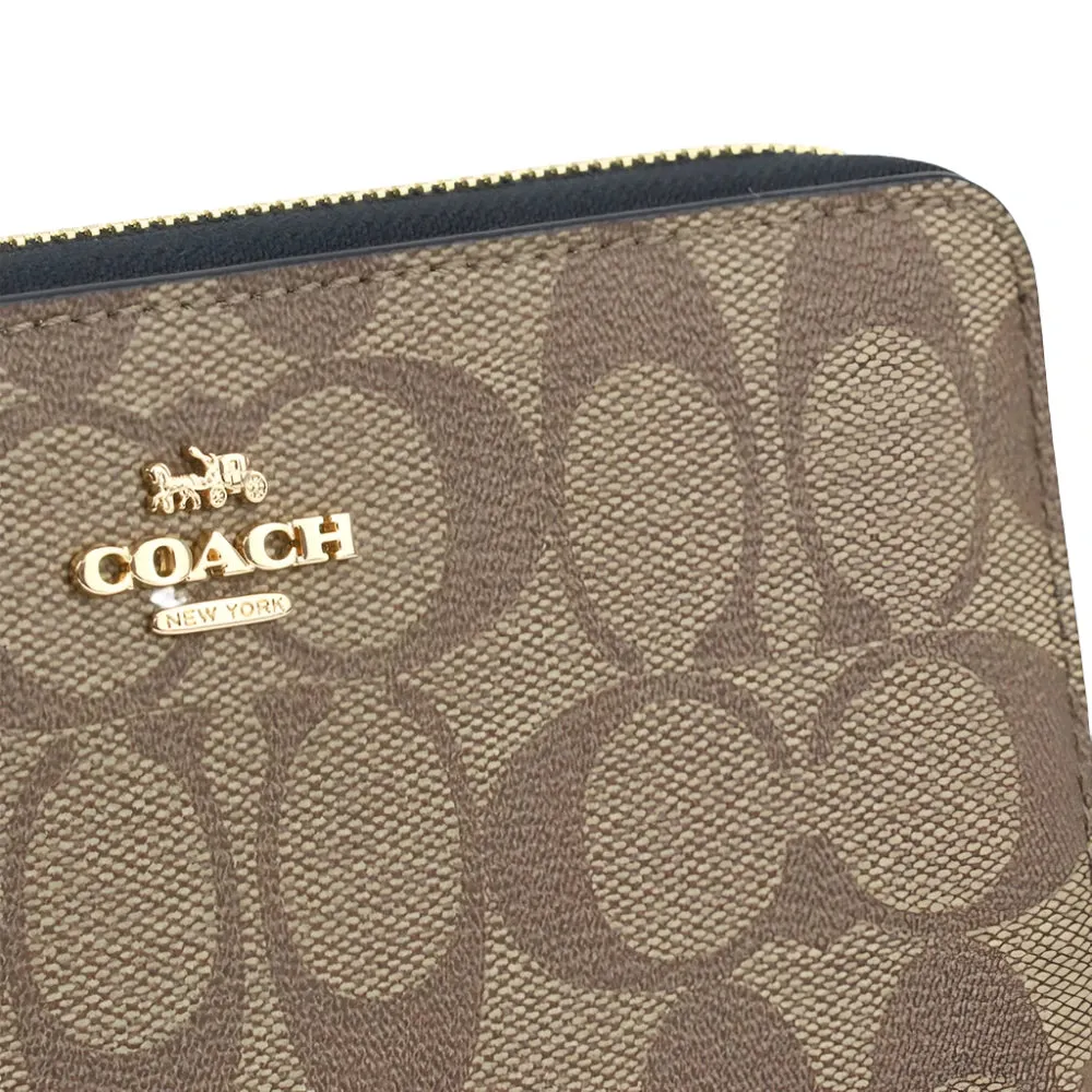 Coach Long Zip Around Wallet In Signature Canvas Khaki/Black