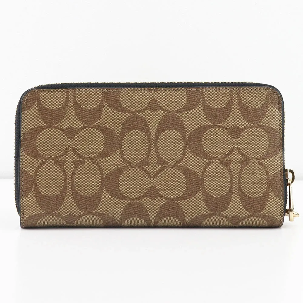 Coach Long Zip Around Wallet In Signature Canvas Khaki/Black