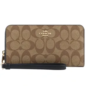 Coach Long Zip Around Wallet In Signature Canvas Khaki/Black