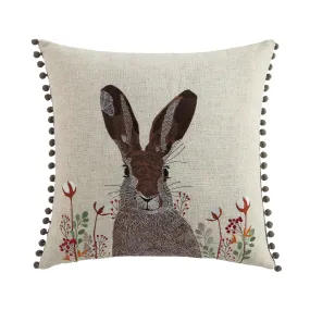 Country Collection Hare Embroidered Linen Blend Cushion