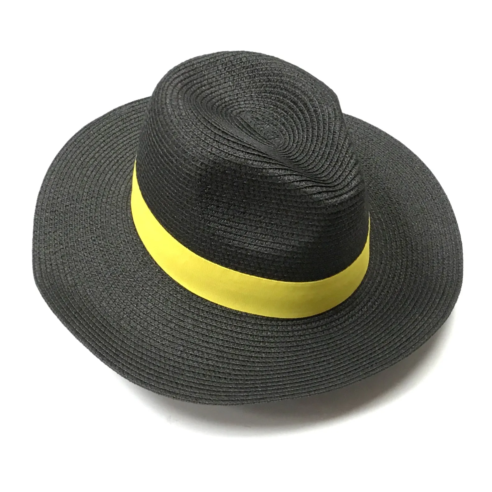 Folding Travel Panama Sun Hat - Black & Yellow