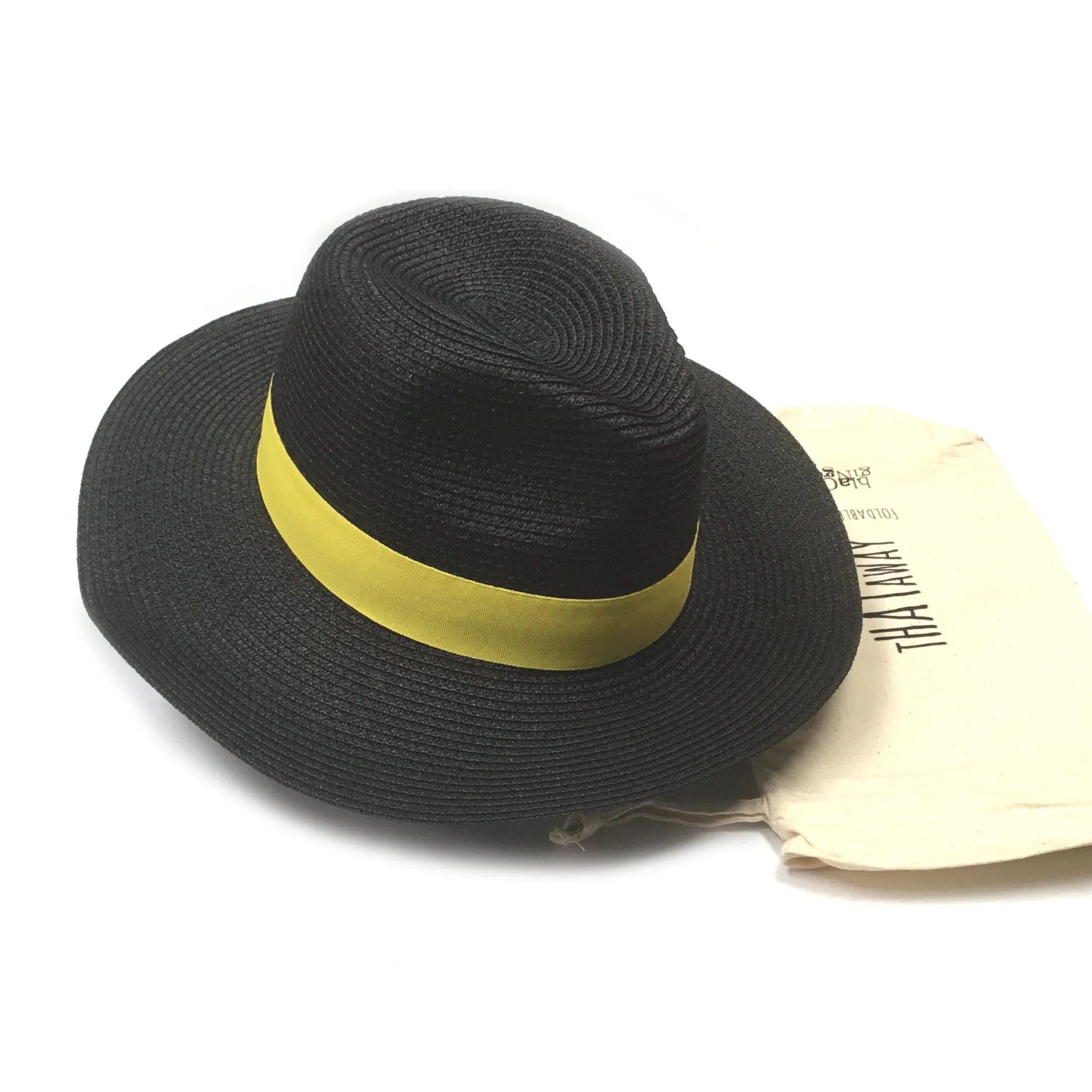 Folding Travel Panama Sun Hat - Black & Yellow