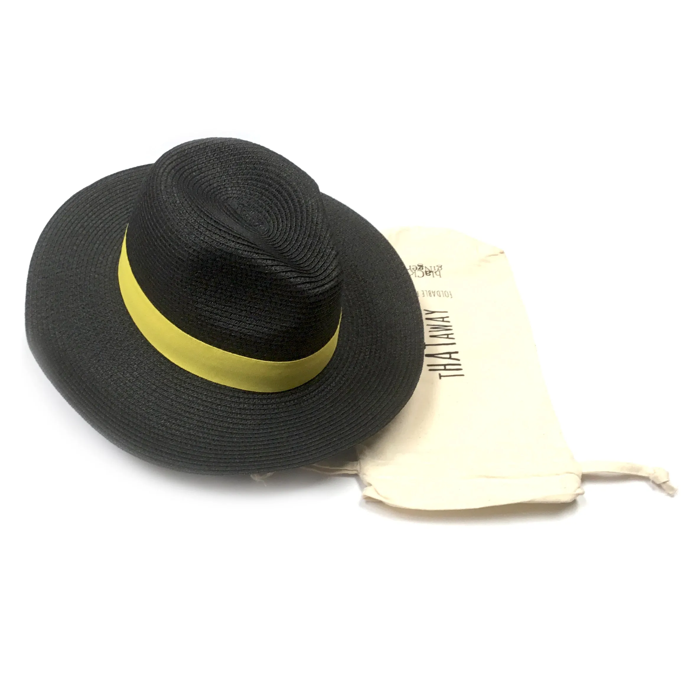 Folding Travel Panama Sun Hat - Black & Yellow