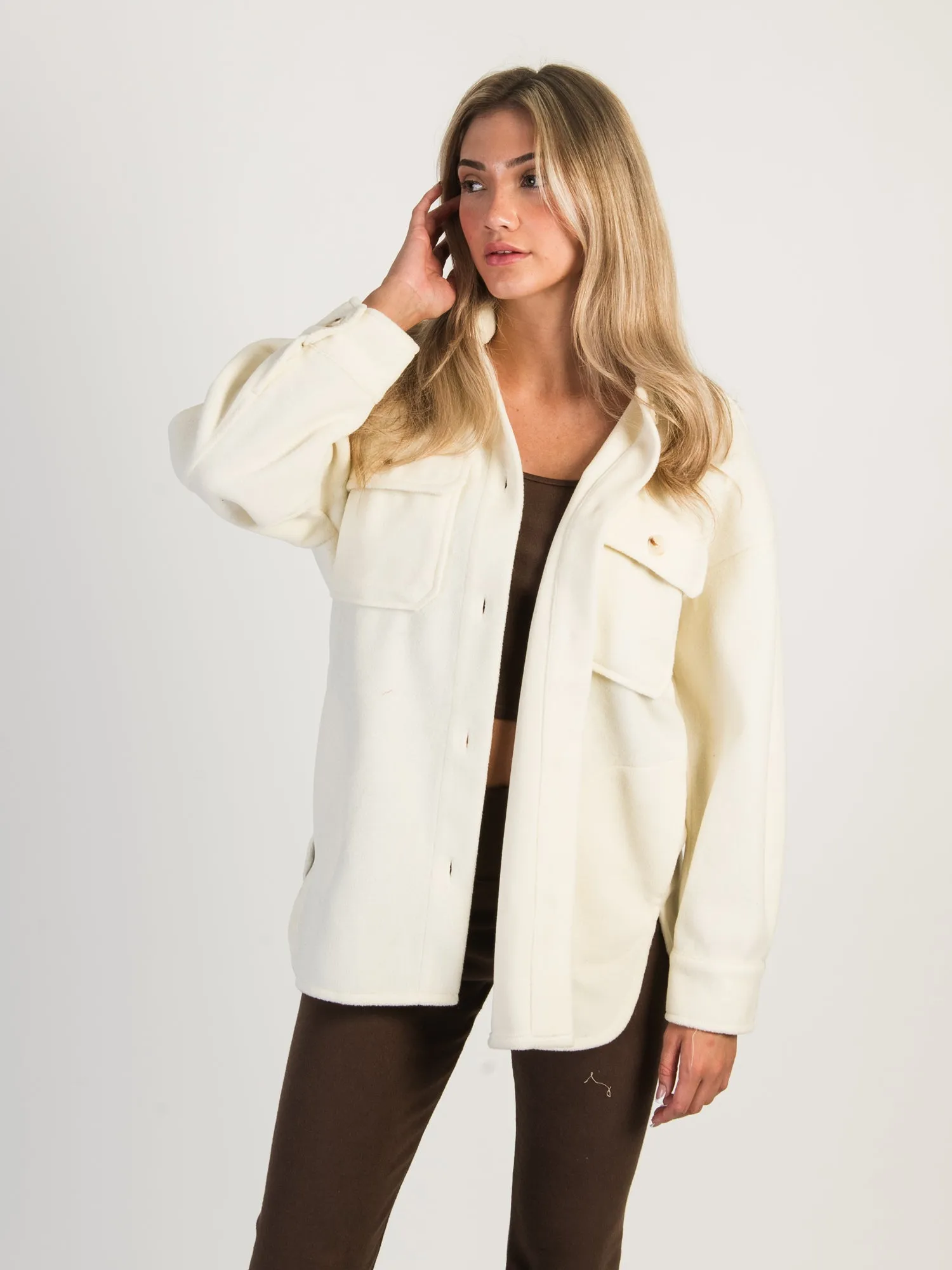 HARLOW GWEN SOLID SHIRT JACKET - CREAM