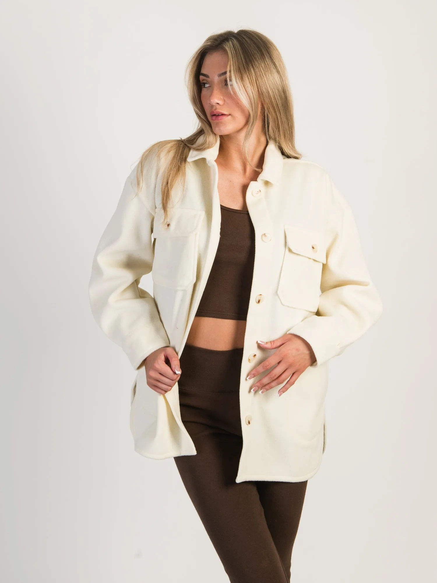 HARLOW GWEN SOLID SHIRT JACKET - CREAM
