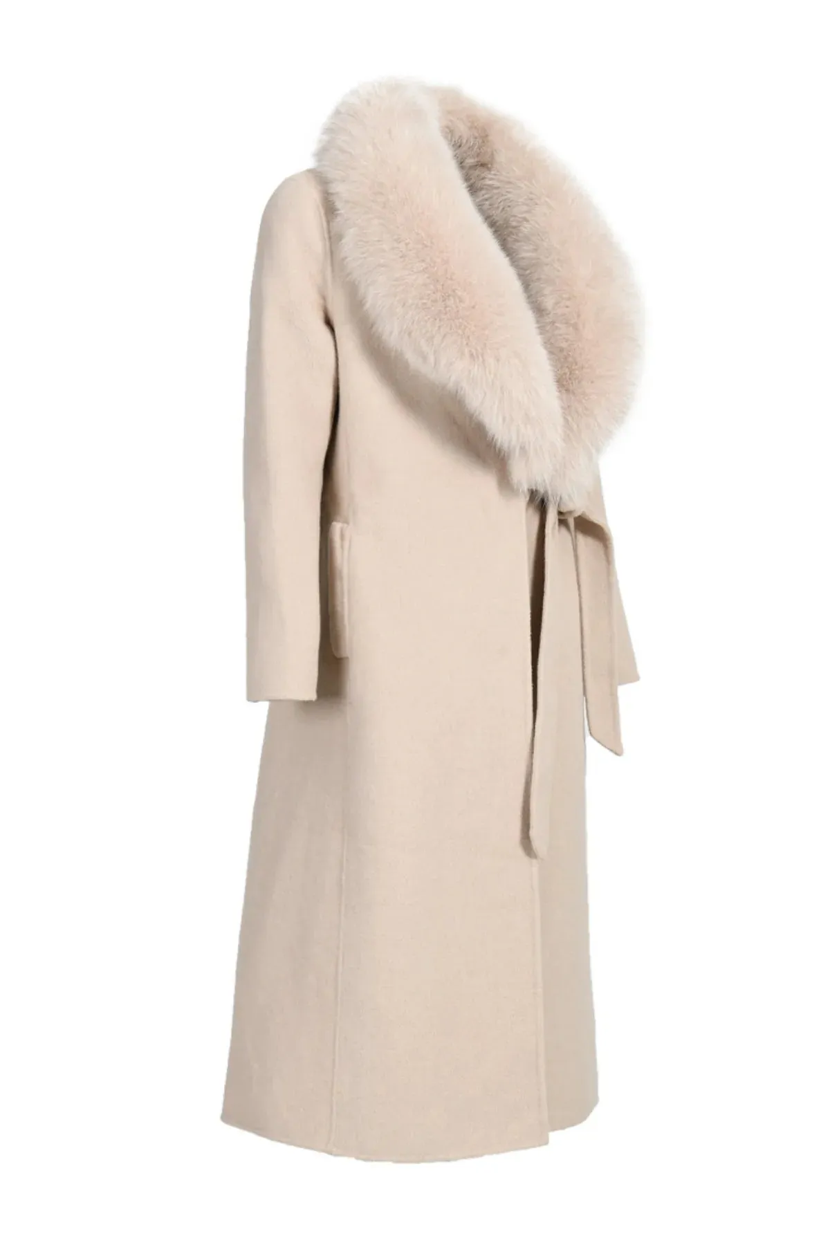 Hortons England Windsor Belted Faux Fur Wool Coat