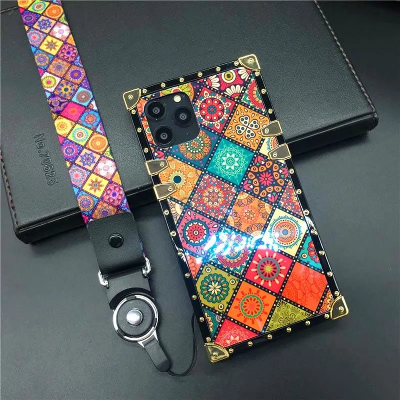 Luxury Glitter Retro Flower Cover Case for iPhone 12 PRO Max 13 PRO XS X XR Soft Square Case for iphone 14 PRO MAX 6 7 8 14 Plus