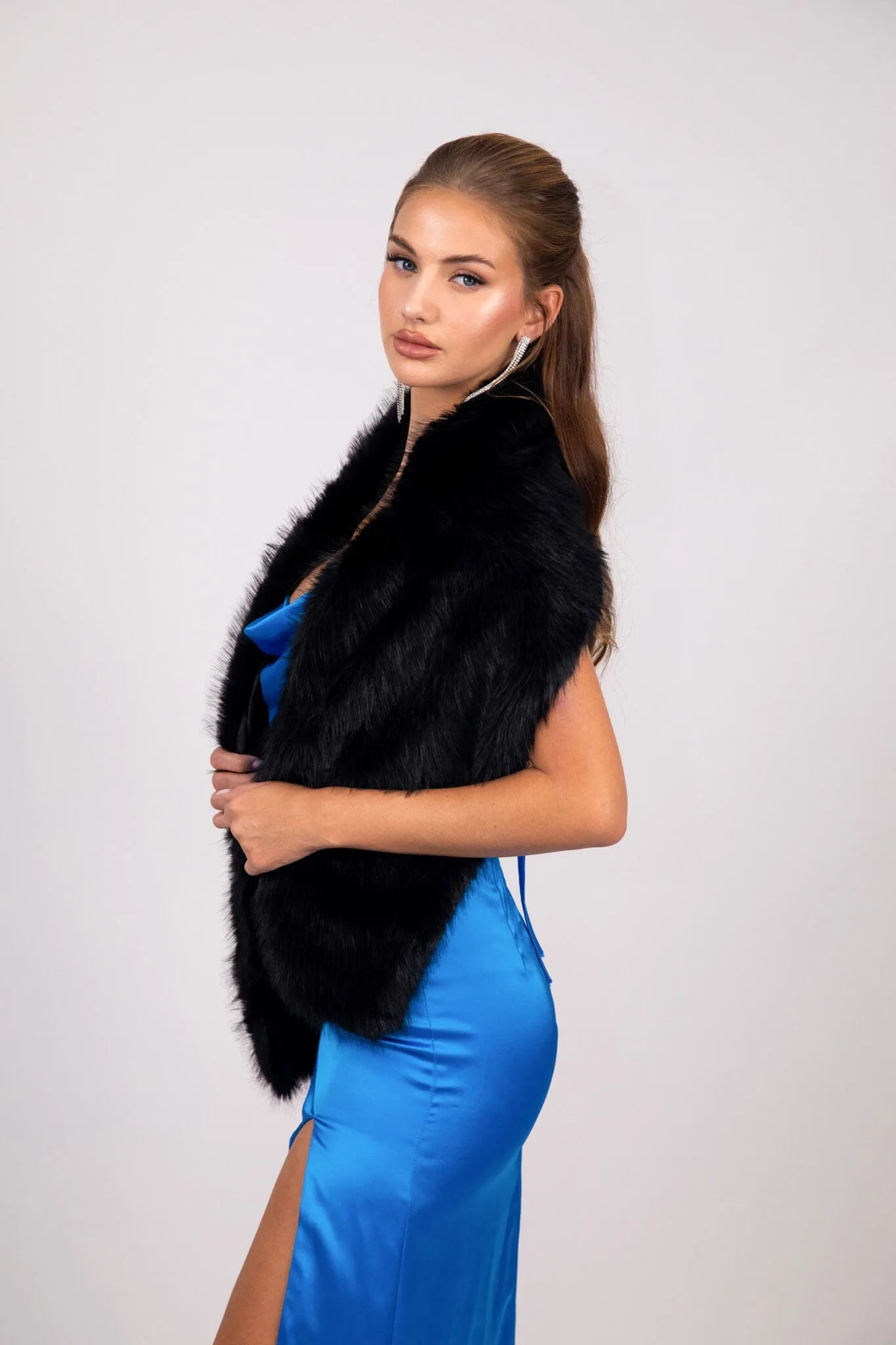 Marcella Faux Fur Shawl - Black