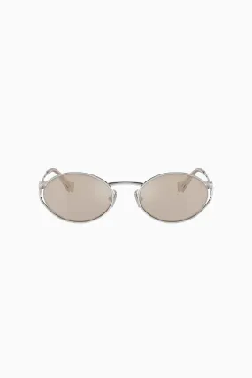 Miu Miu Oval Wire Framed Sunglasses - Silver/ Pale Gold