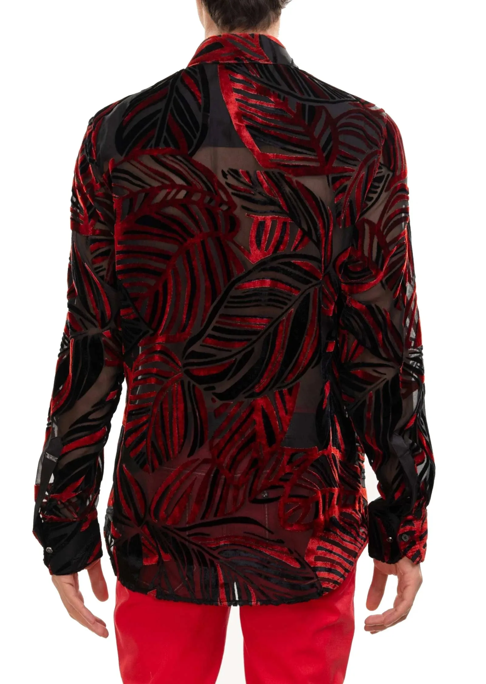 Mondo Limited Edition Red Palm Motif Sheer Velvet Shirt