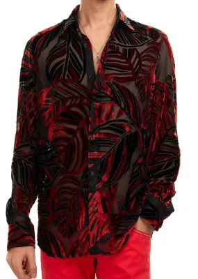 Mondo Limited Edition Red Palm Motif Sheer Velvet Shirt