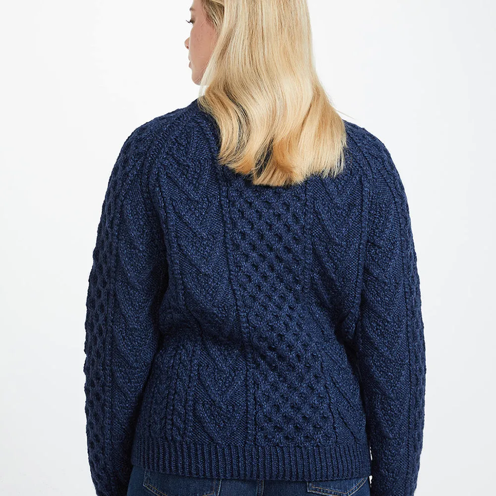 Navy Hand Knit Unisex Crew Neck Aran Sweater