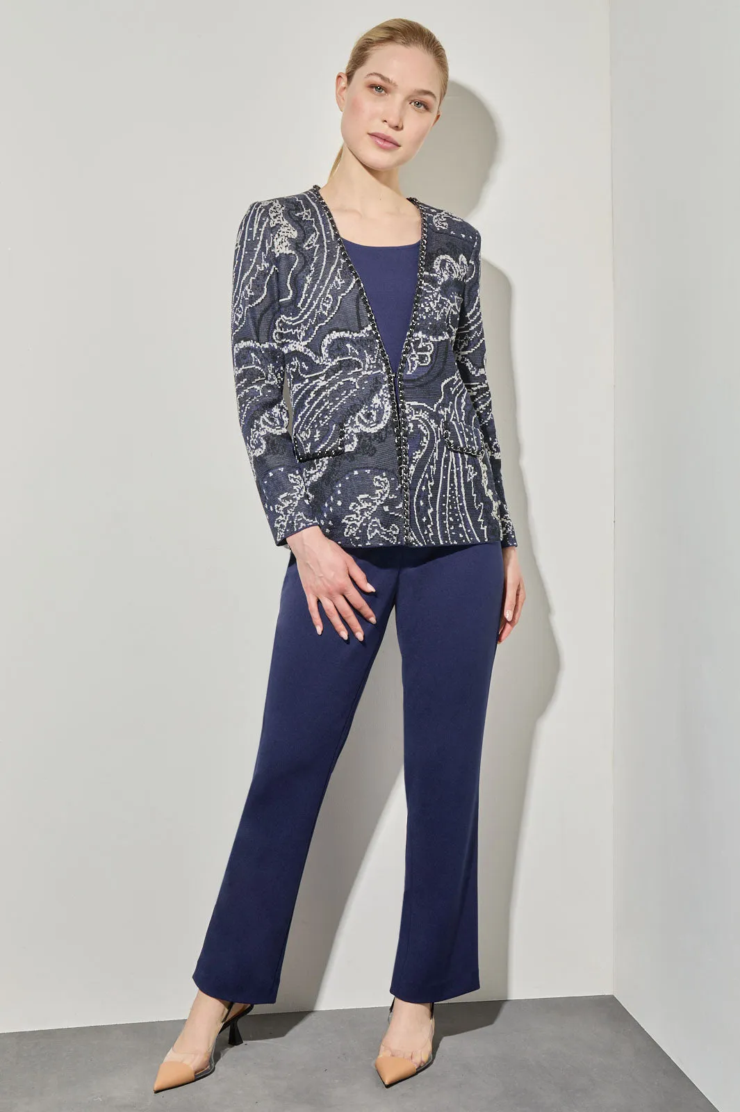 Paisley Knit Braided Chain Trim Jacket