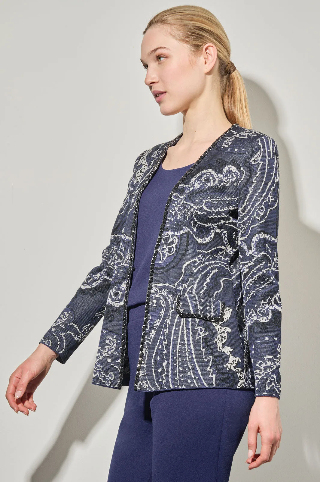Paisley Knit Braided Chain Trim Jacket
