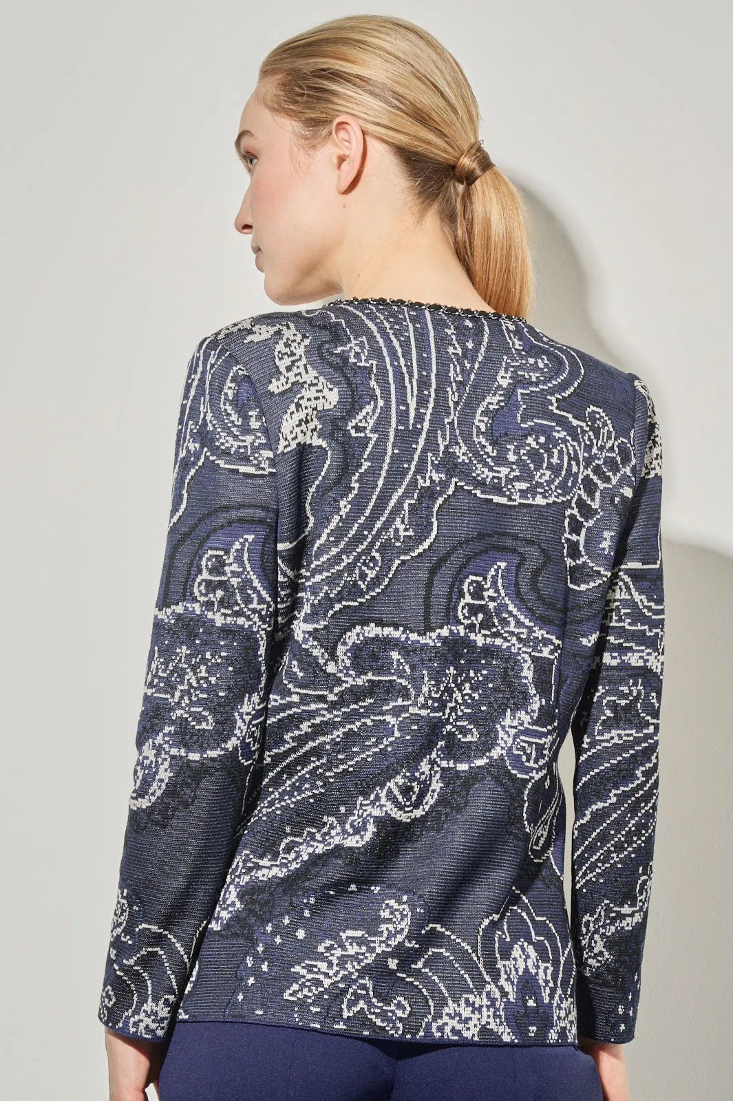 Paisley Knit Braided Chain Trim Jacket