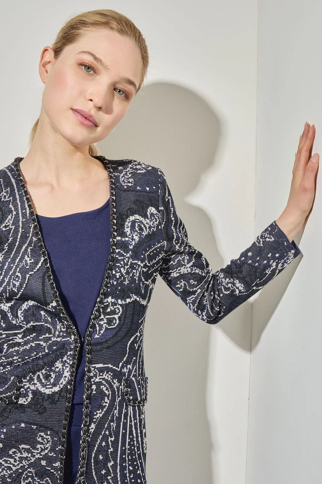 Paisley Knit Braided Chain Trim Jacket