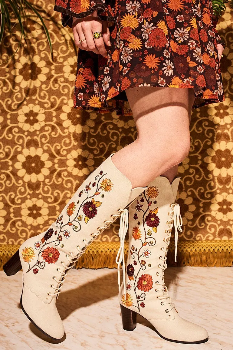 Penny Lane Cream Floral Embroidered Boots -SSA483 - UK8