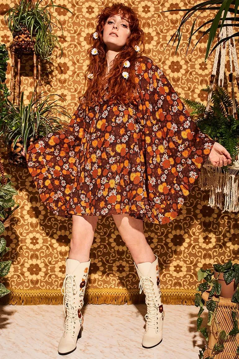 Penny Lane Cream Floral Embroidered Boots -SSA483 - UK8