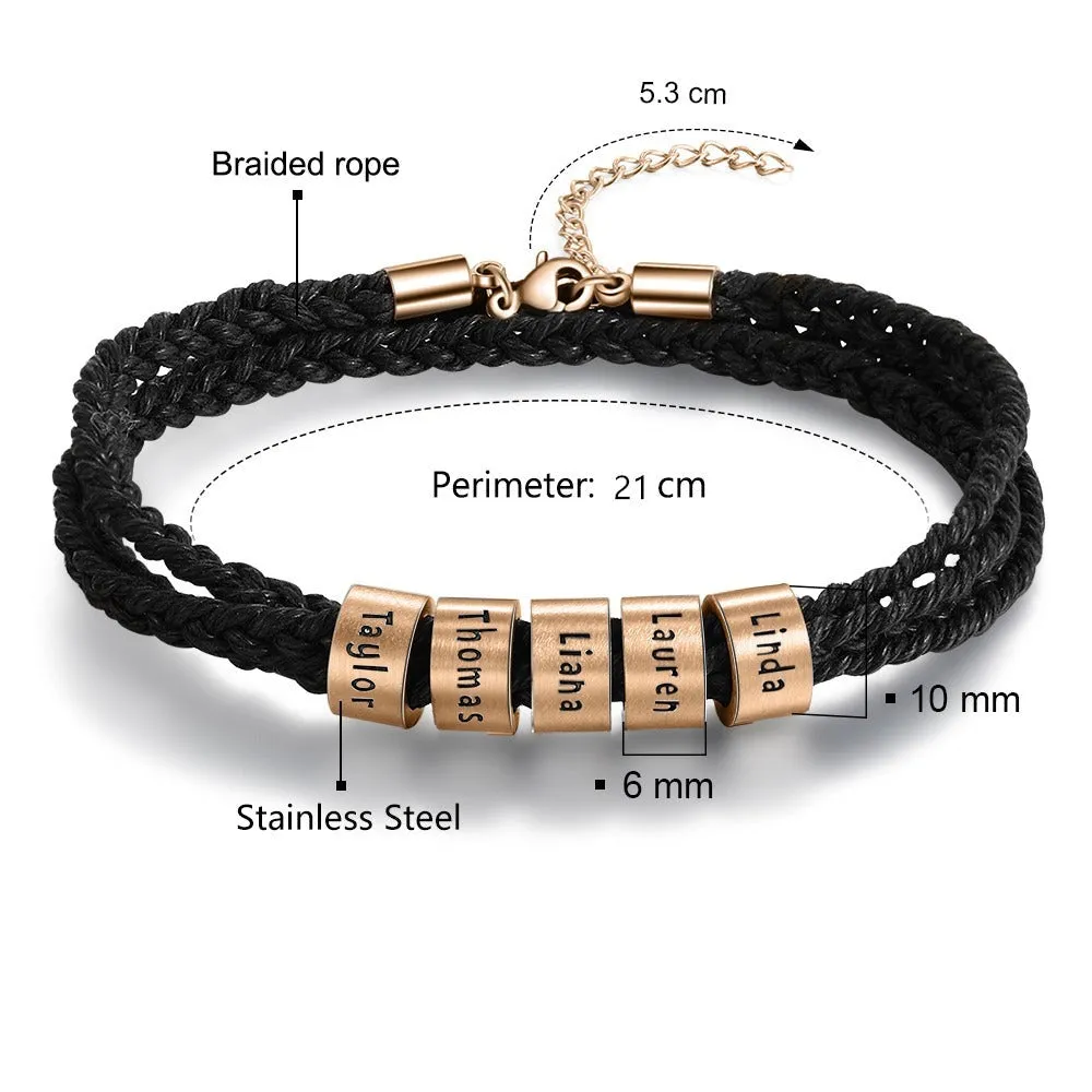 Personalized 4 Names Braided Rope Bracelet For Men