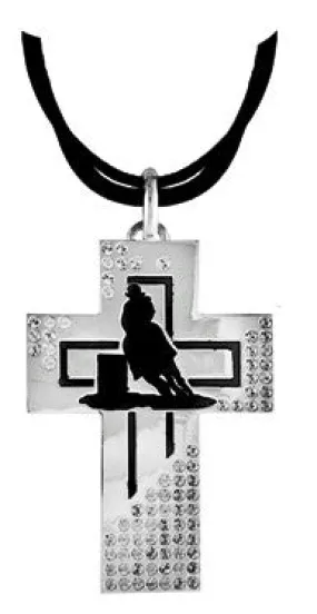 "Barrel Racer" Silver & Black Cross Necklace
