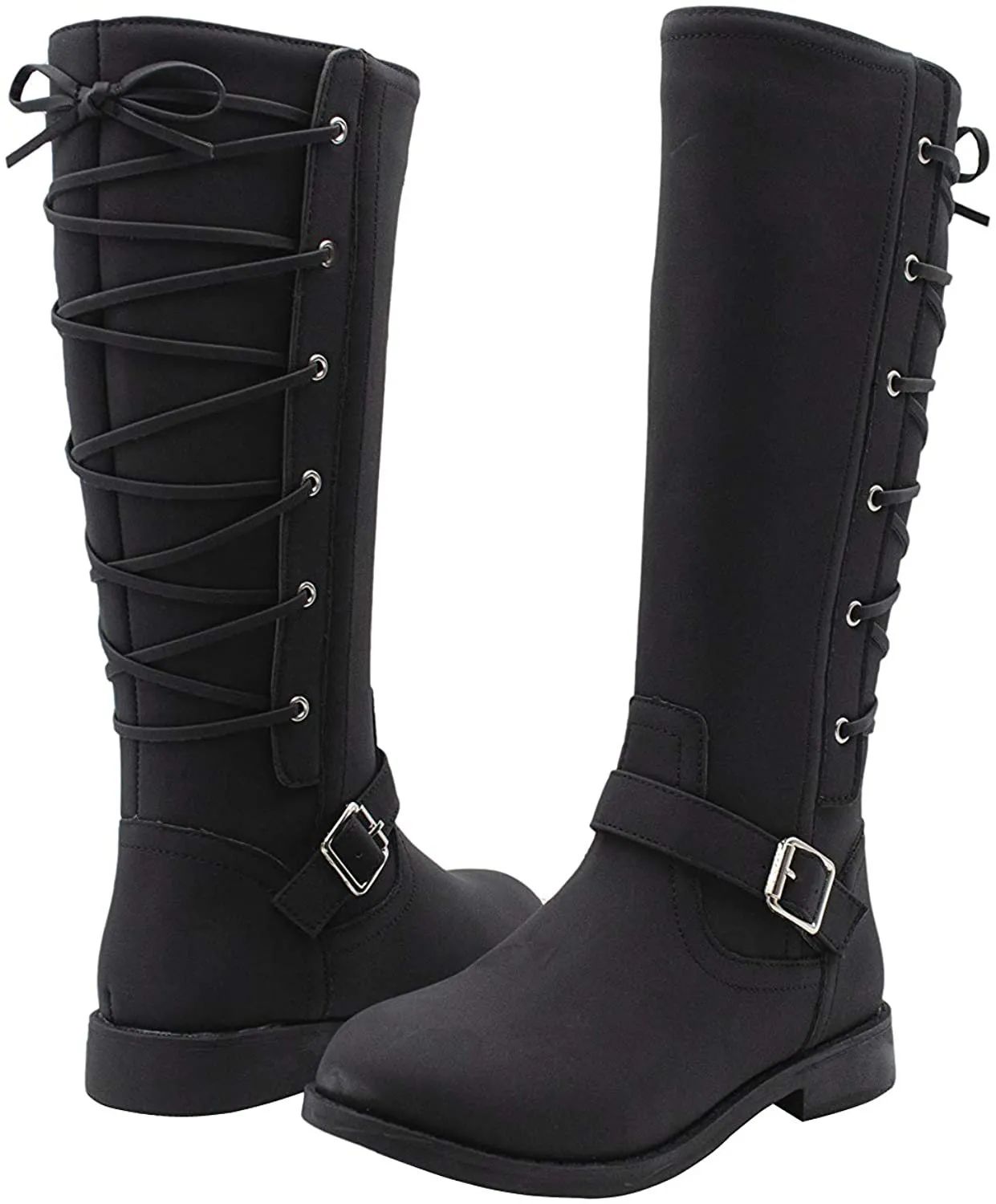 Rampage Girlsâ€™ Big Kid Slip On Tall Fashion Riding Boots with Lace Up Back