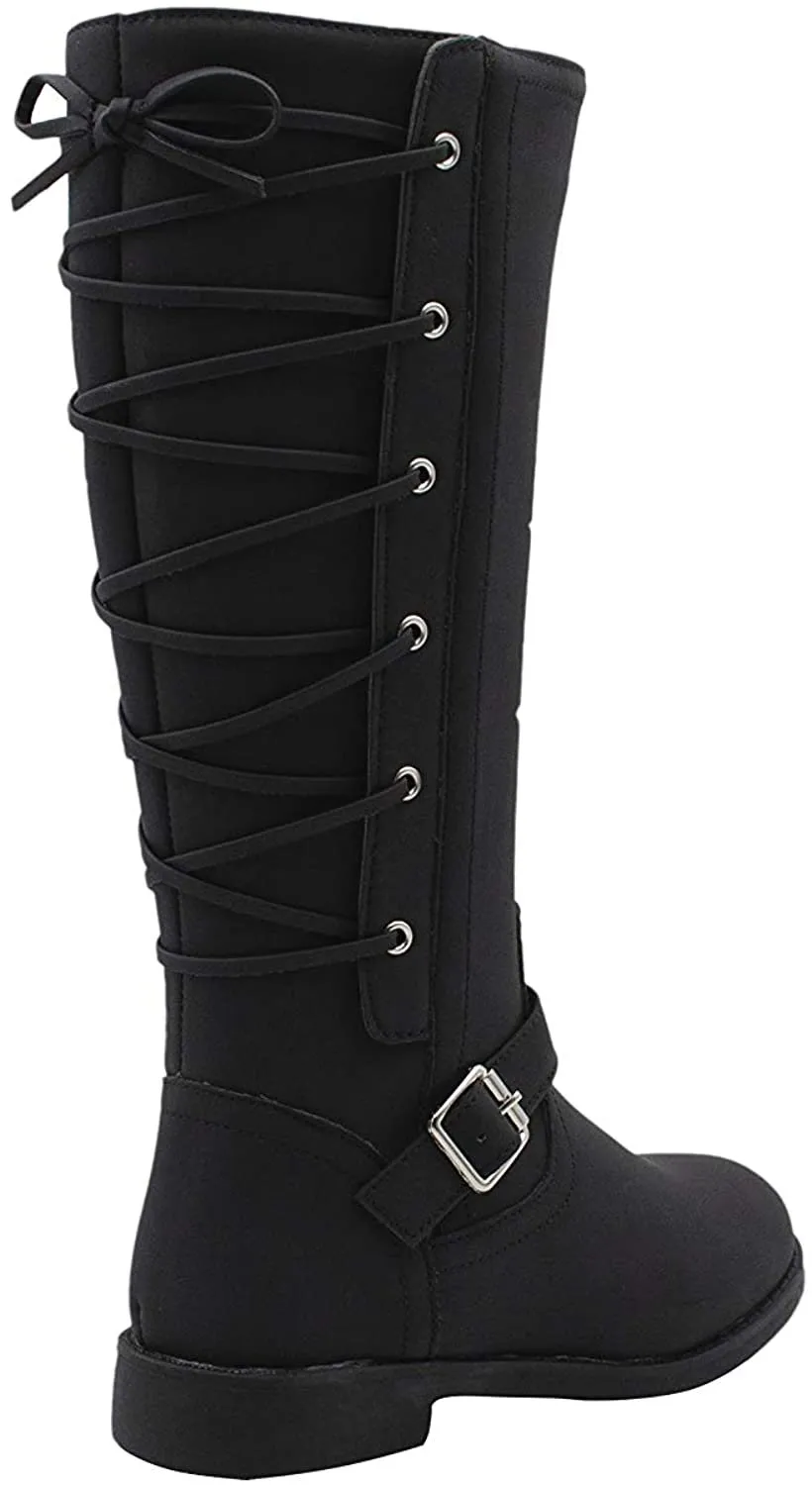 Rampage Girlsâ€™ Big Kid Slip On Tall Fashion Riding Boots with Lace Up Back