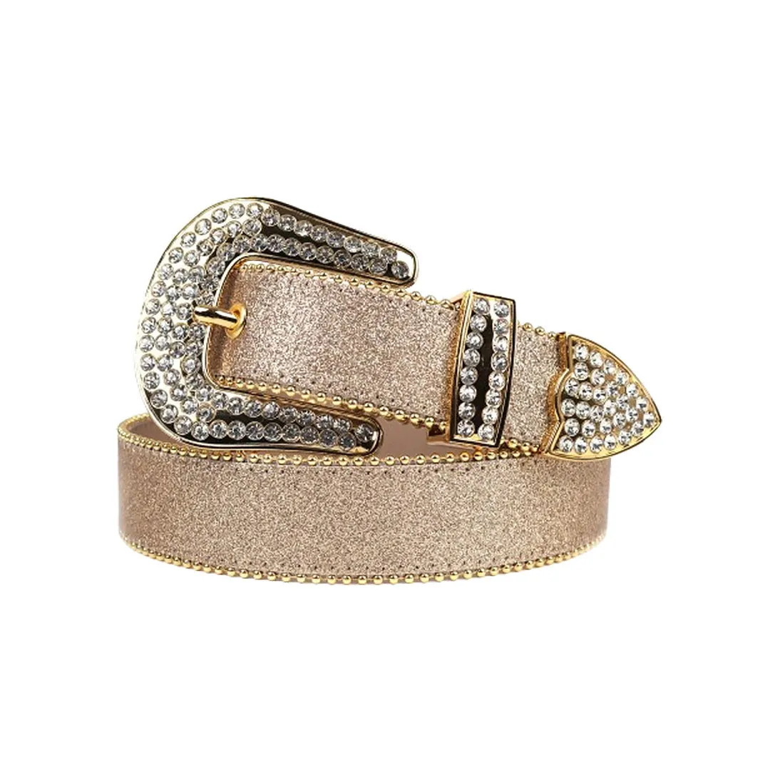Rhinestone Gold Strap With Silver Studded Belt