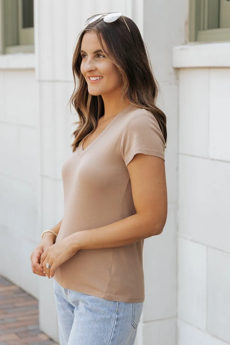 Slim Fitted Short Sleeve T-Shirt - Taupe - FINAL SALE