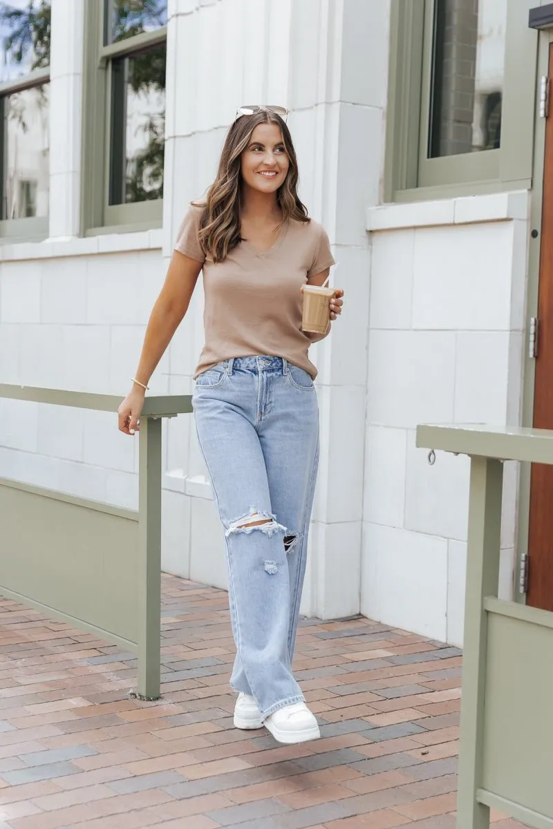 Slim Fitted Short Sleeve T-Shirt - Taupe - FINAL SALE