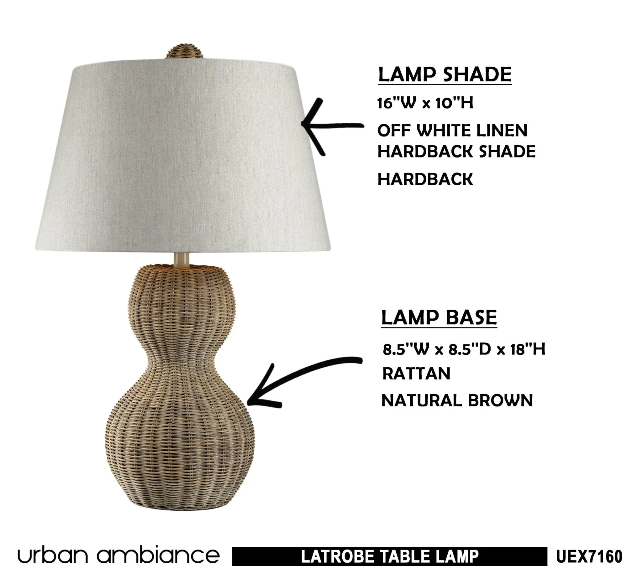 UEX7160 Scandinavian Table Lamp 16''W x 16''D x 26''H, Natural Brown Finish, Latrobe Collection