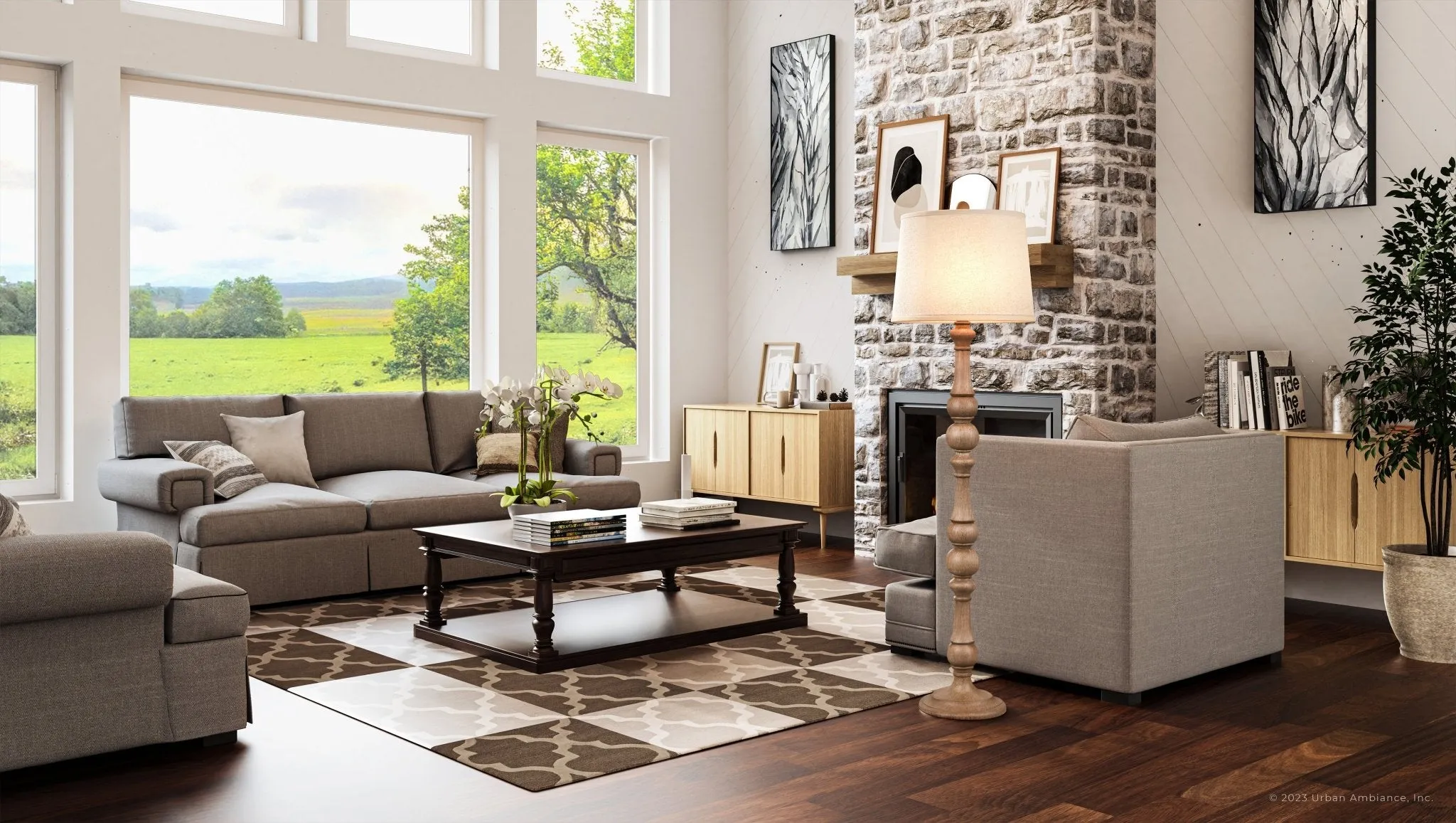 UEX8190 Modern Farmhouse Floor Lamp 18''W x 18''D x 63''H, Natural Brown Finish, Milpitas Collection