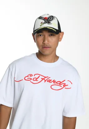 Unisex Eagle-Japan Twill Front Mesh Trucker - White/Black