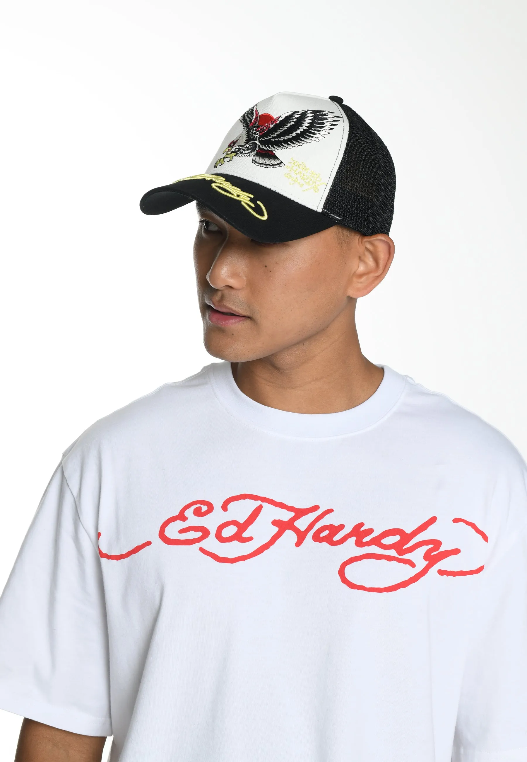 Unisex Eagle-Japan Twill Front Mesh Trucker - White/Black