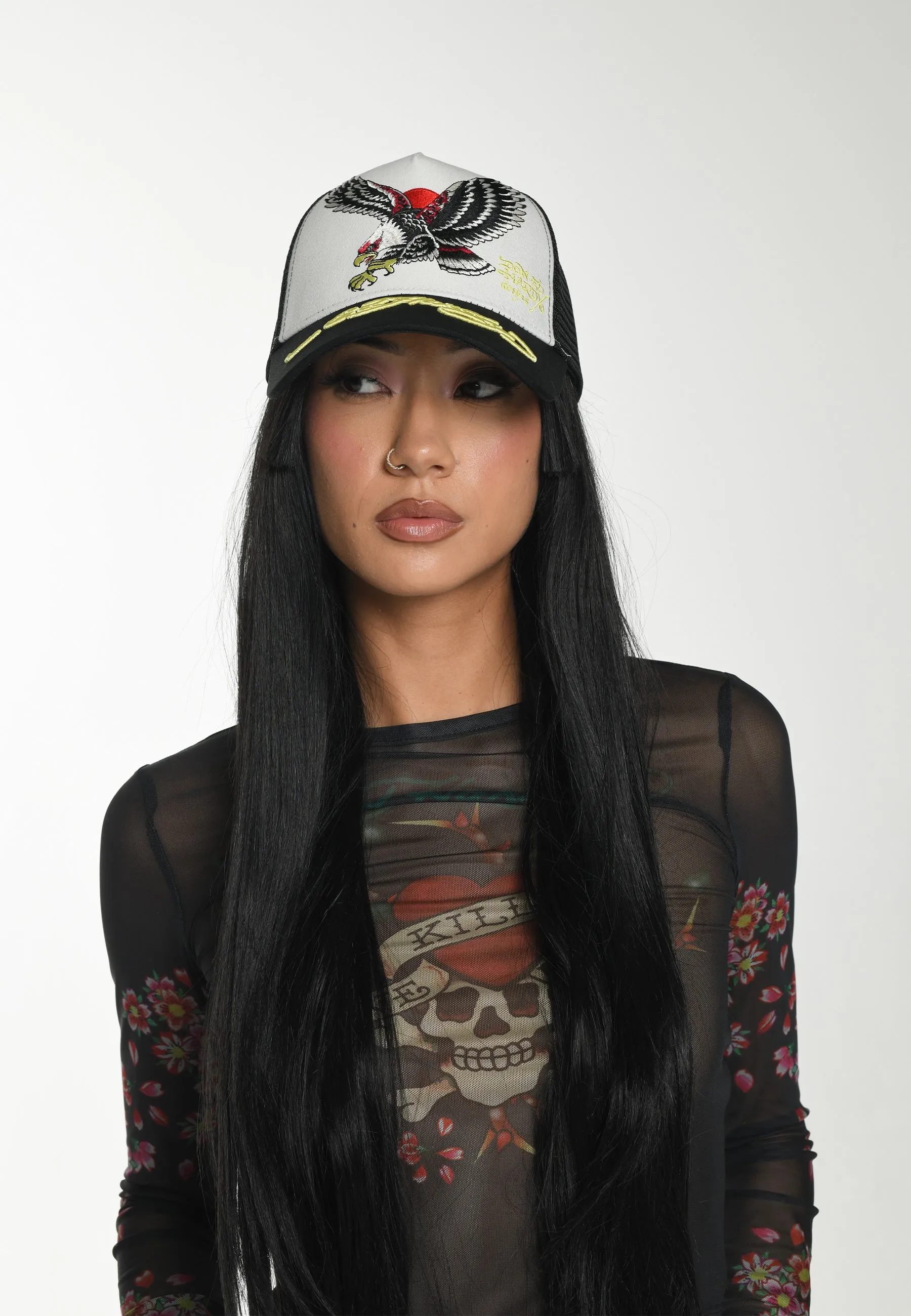 Unisex Eagle-Japan Twill Front Mesh Trucker - White/Black